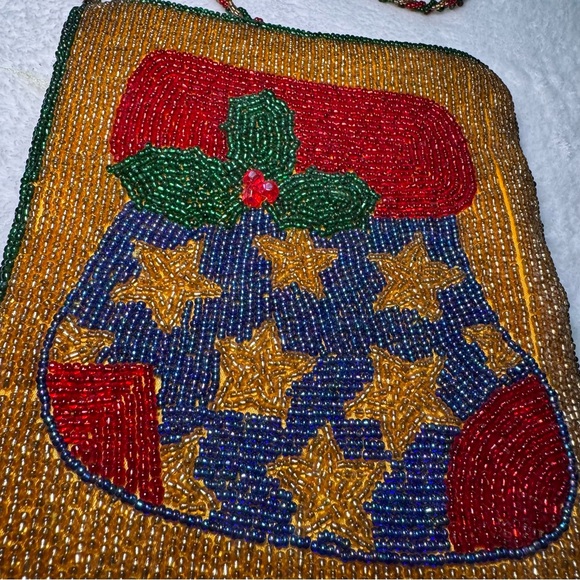 Vintage Festive Holiday Beaded Stocking Crossbody Bag - Picture 2 of 10